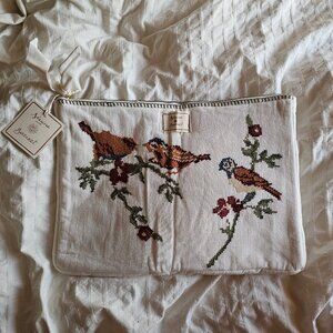 Sezane x Baziszt Large Pouch - Bird Embroidery - NWT